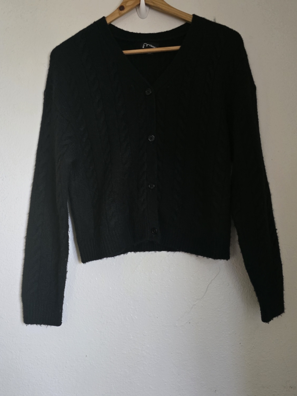 Art Class Black Kids Cable-Knit V-Neck Button Cardigan
